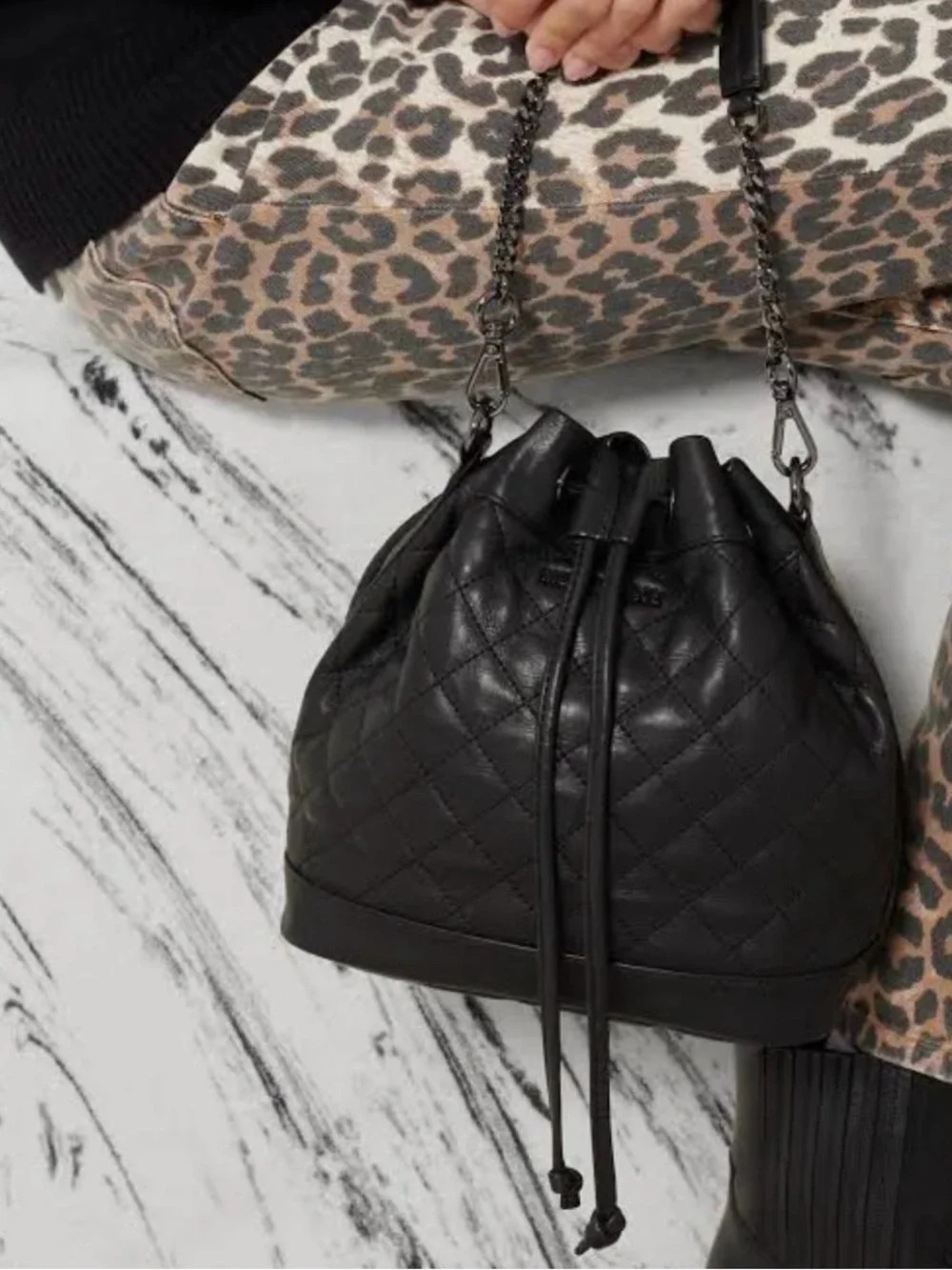 MZ Wallace Black Quilted Small Bucket Bag - Leather